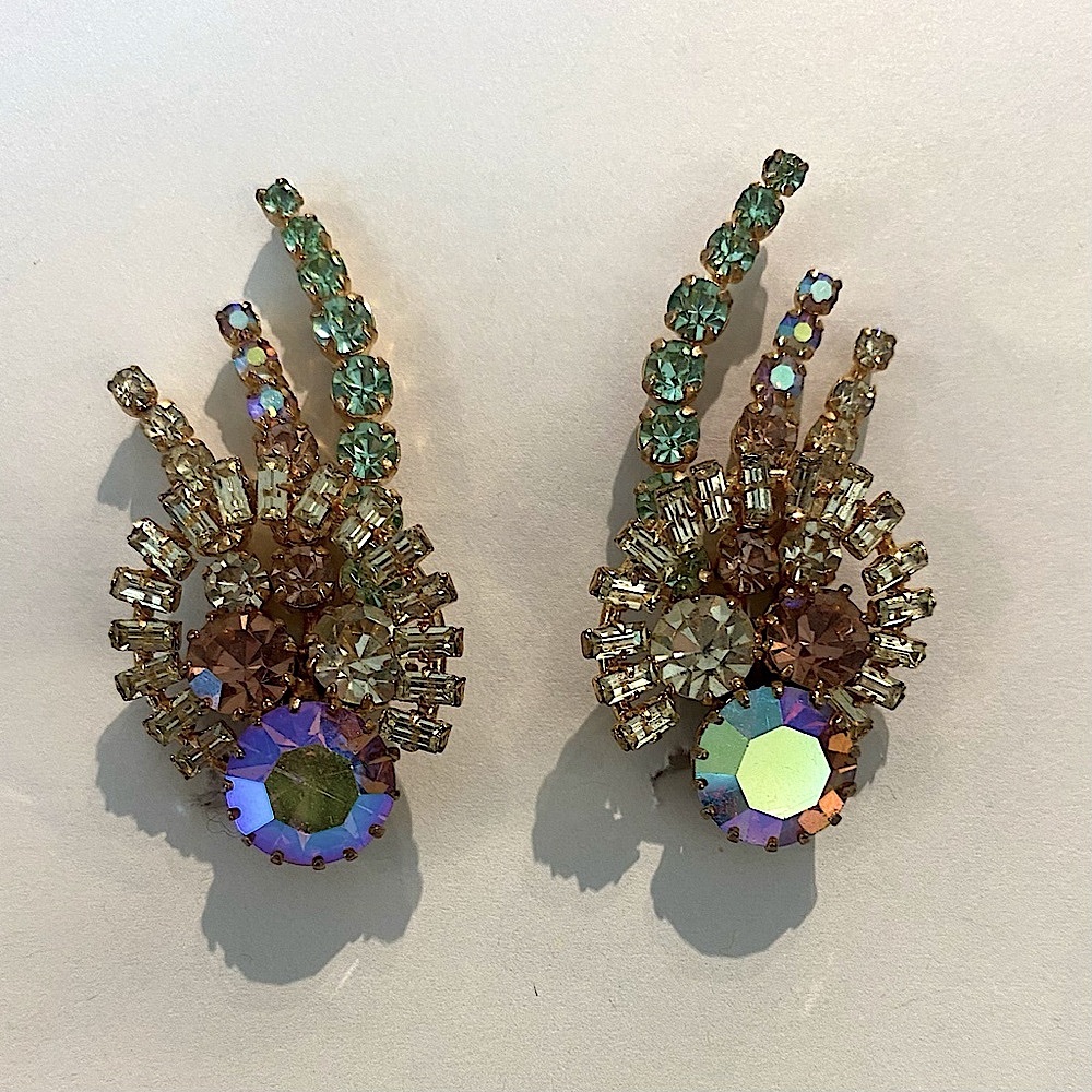 Austrian Crystal Clip On Earrings Vintage Glam